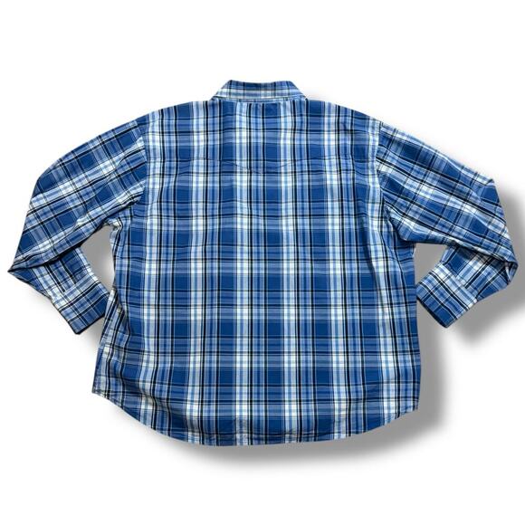 Vintage Wrangler Pearl Snap Button Shirt Blue White Plaid Western Cowboy 3XL - Picture 2 of 5